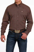 MEN'S GEOMETRIC BUTTON-DOWN WESTERN SHIRT - BROWN /KHAKI |MTW1105492