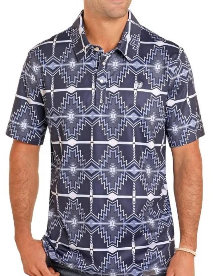 Rock&Roll Blue Print Men's Polo |TM51T04898