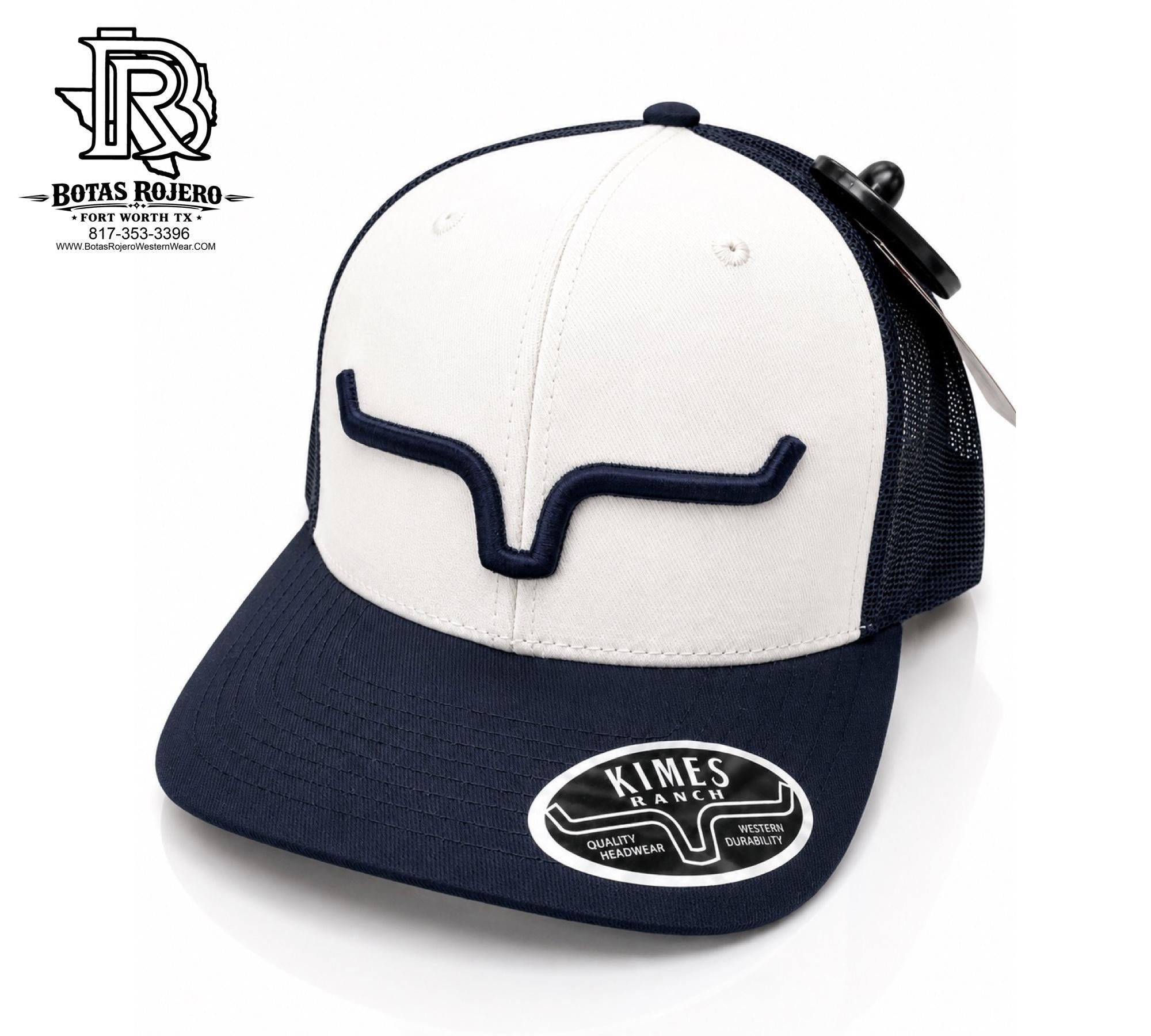 KIMES RANCH WESTERN CAP NAVY BLUE AND WHITE SNAPBACK