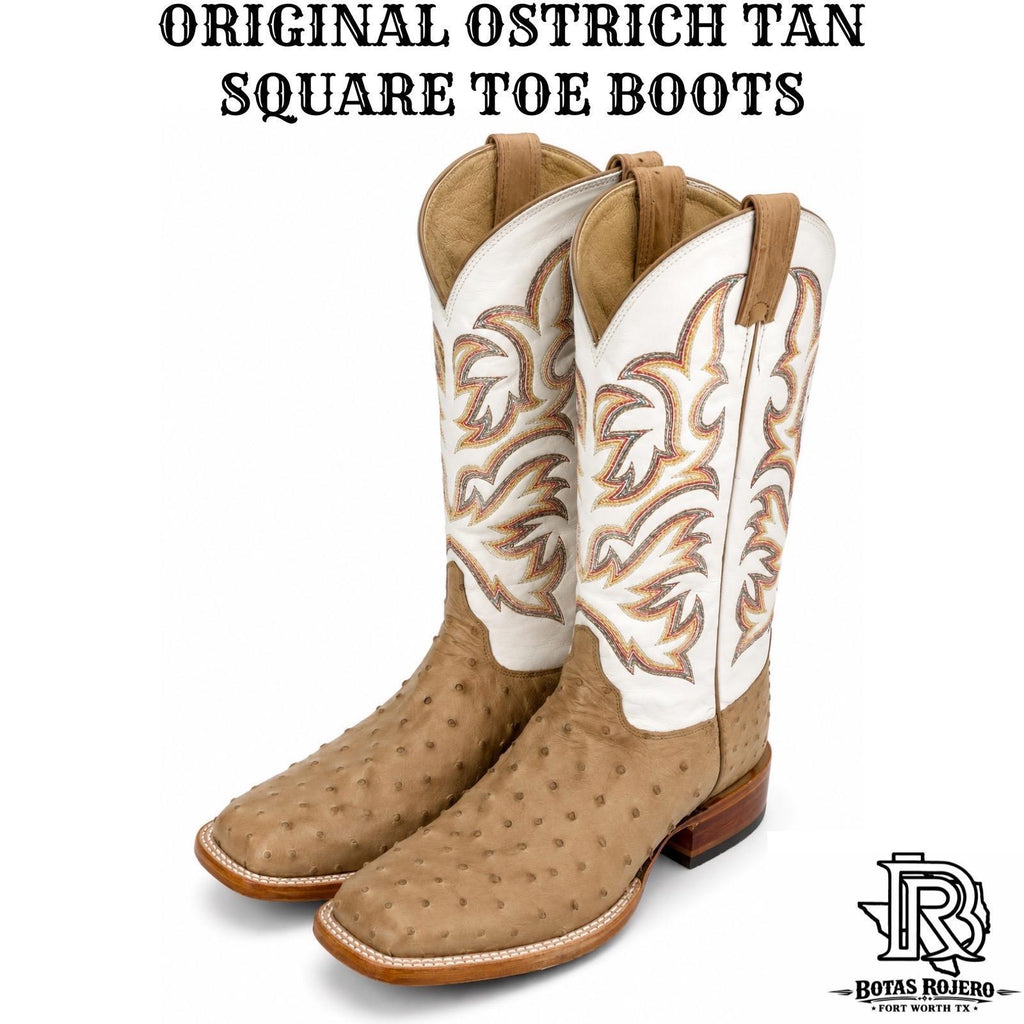 8572 | OSTRICH ORIGNAL JUSTIN BOOTS ANTIQUE TAN SQUARE TOE WESTERN BOOTS