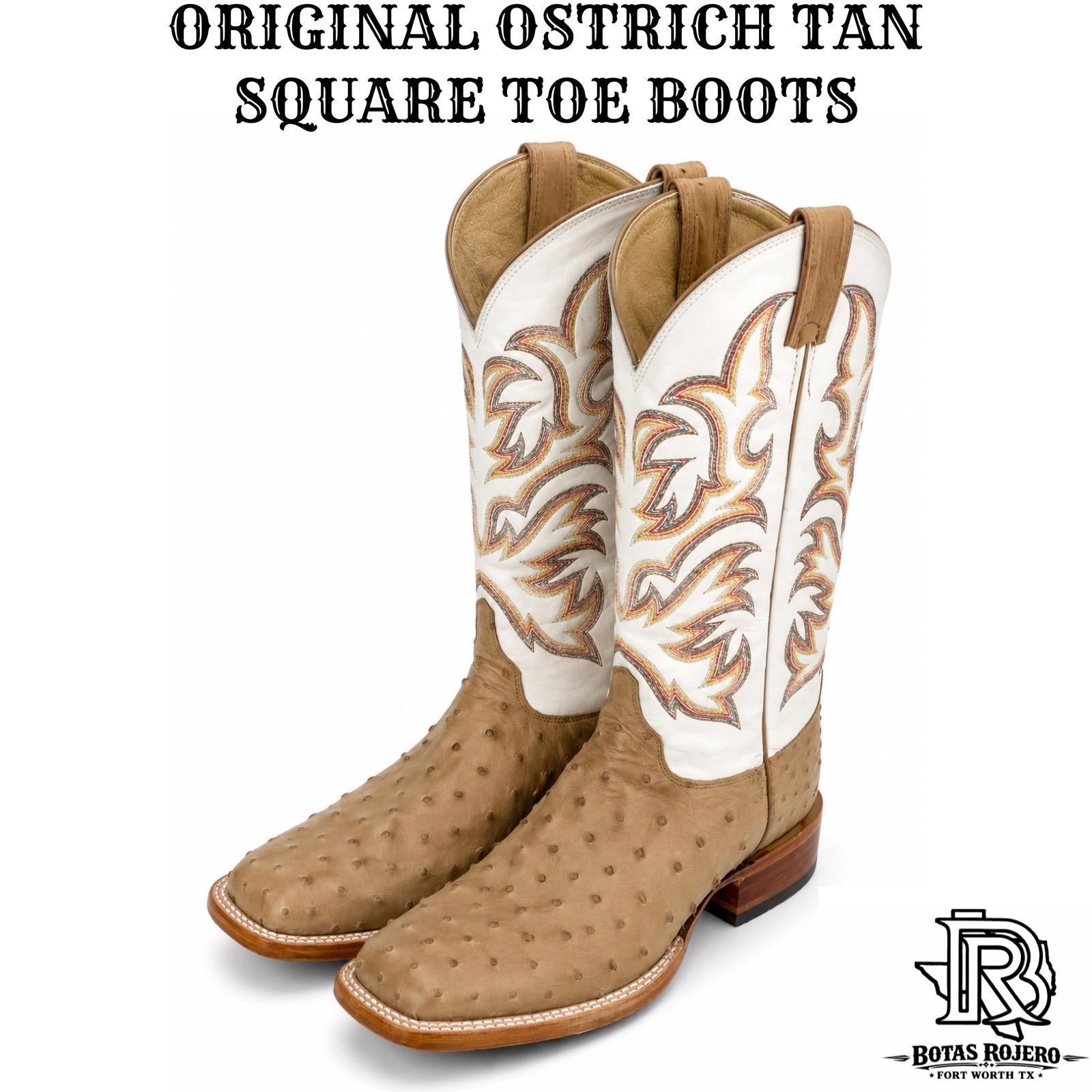 8572 | OSTRICH ORIGNAL JUSTIN BOOTS ANTIQUE TAN SQUARE TOE WESTERN BOOTS