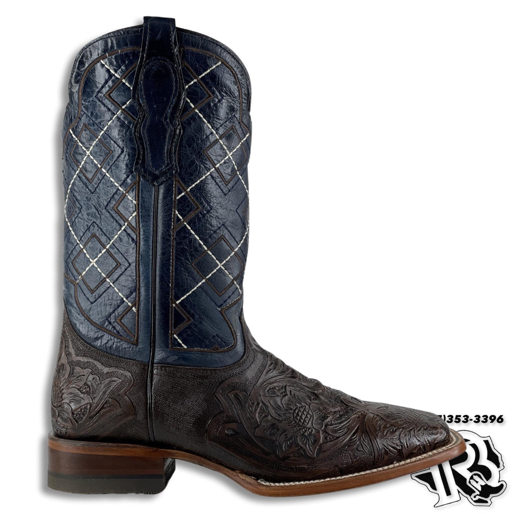 TOOLED LEATHER PRINT | BROWN MEN SQUARE TOE WESTERN COWBOY BOOTS