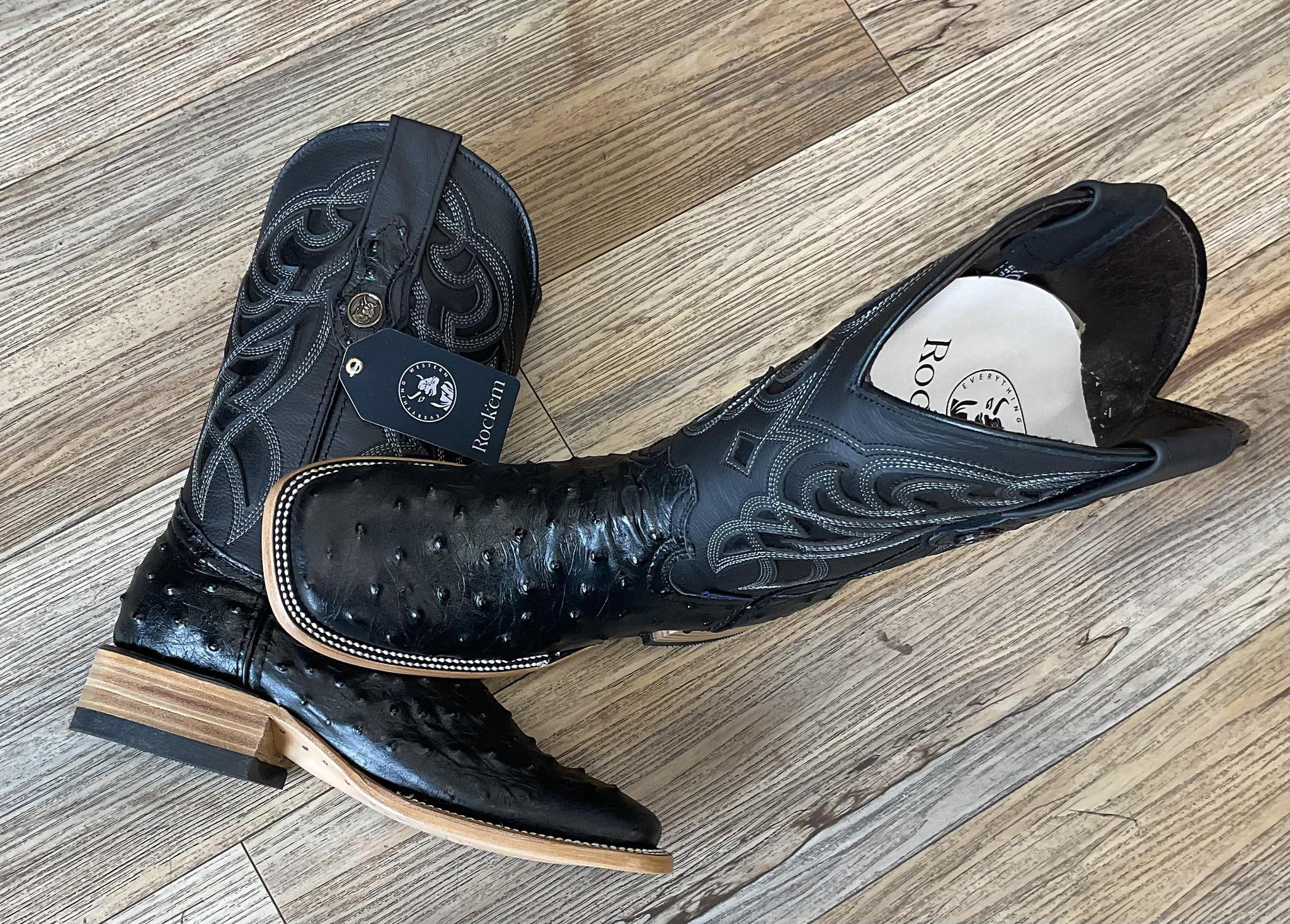 ‘’ADAN’’ BLACK OSTRICH PRINTED BOOTS