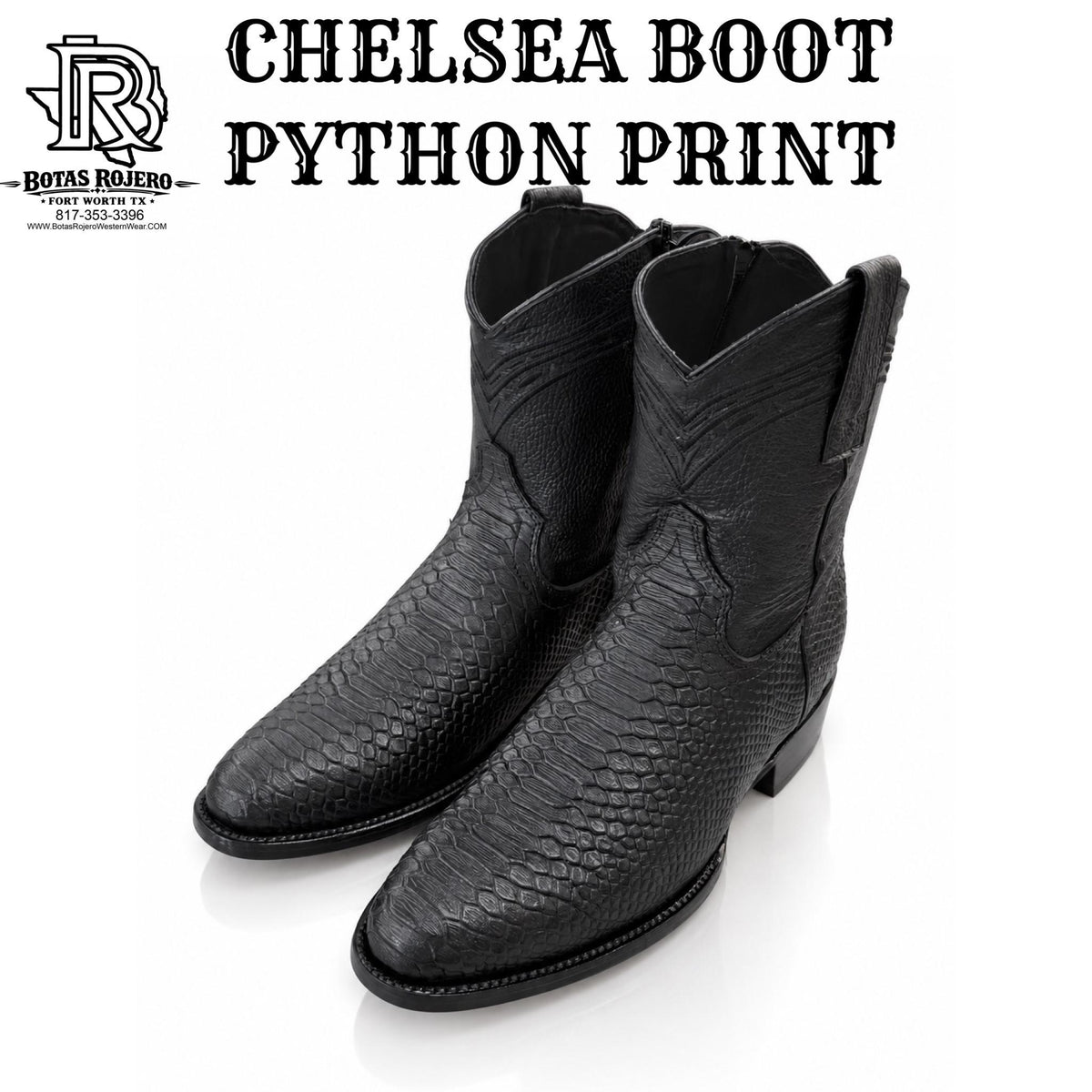CHELSEA BOTIN PYTHON BLACK PRINT MEN WESTERN BOOT ROUND TOE WITH ZIPPER