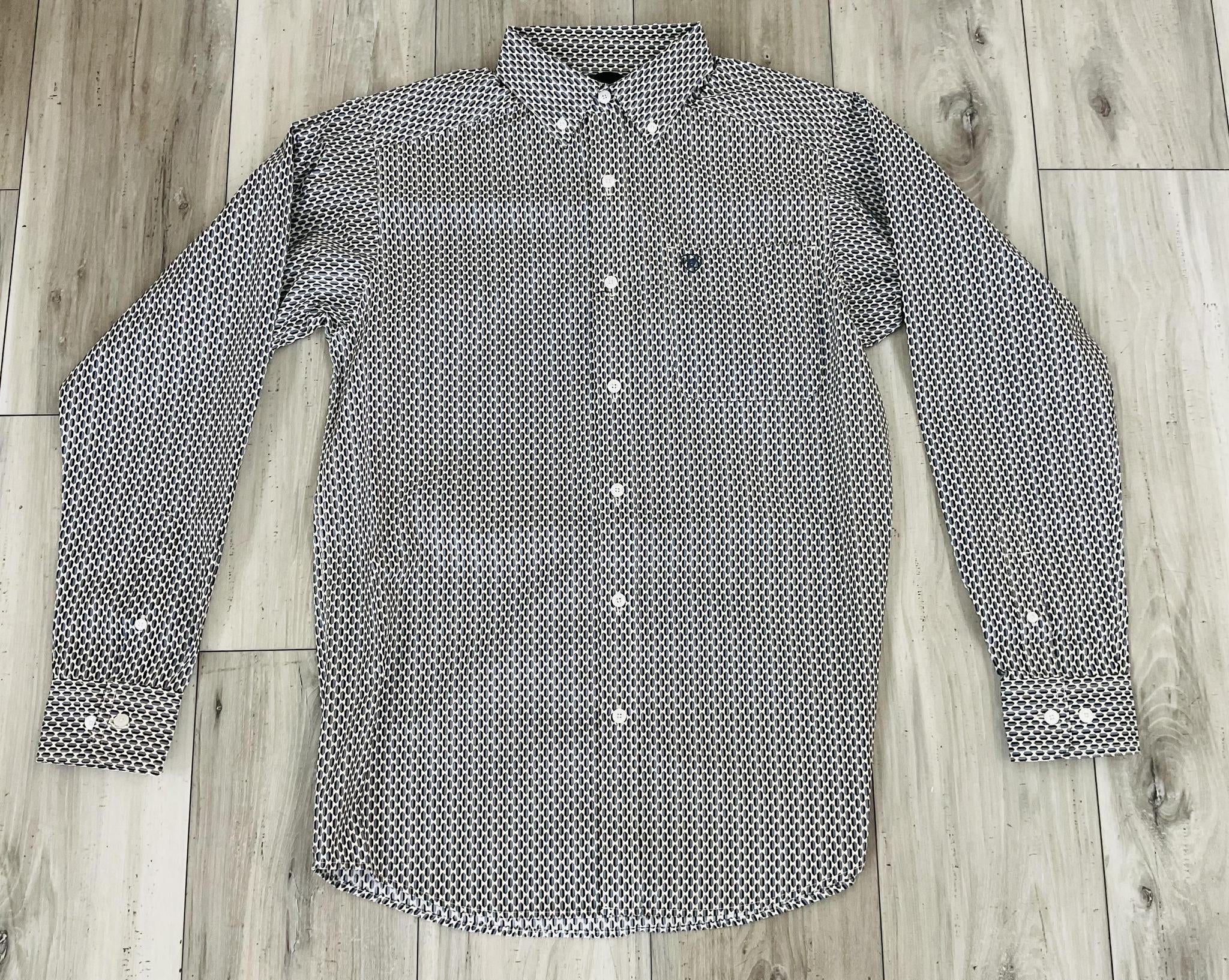 ARIAT MEN’S CLIFF WHITE MULTI GEOMETRIC PRINT LONG SLEEVE SHIRT | 10079413