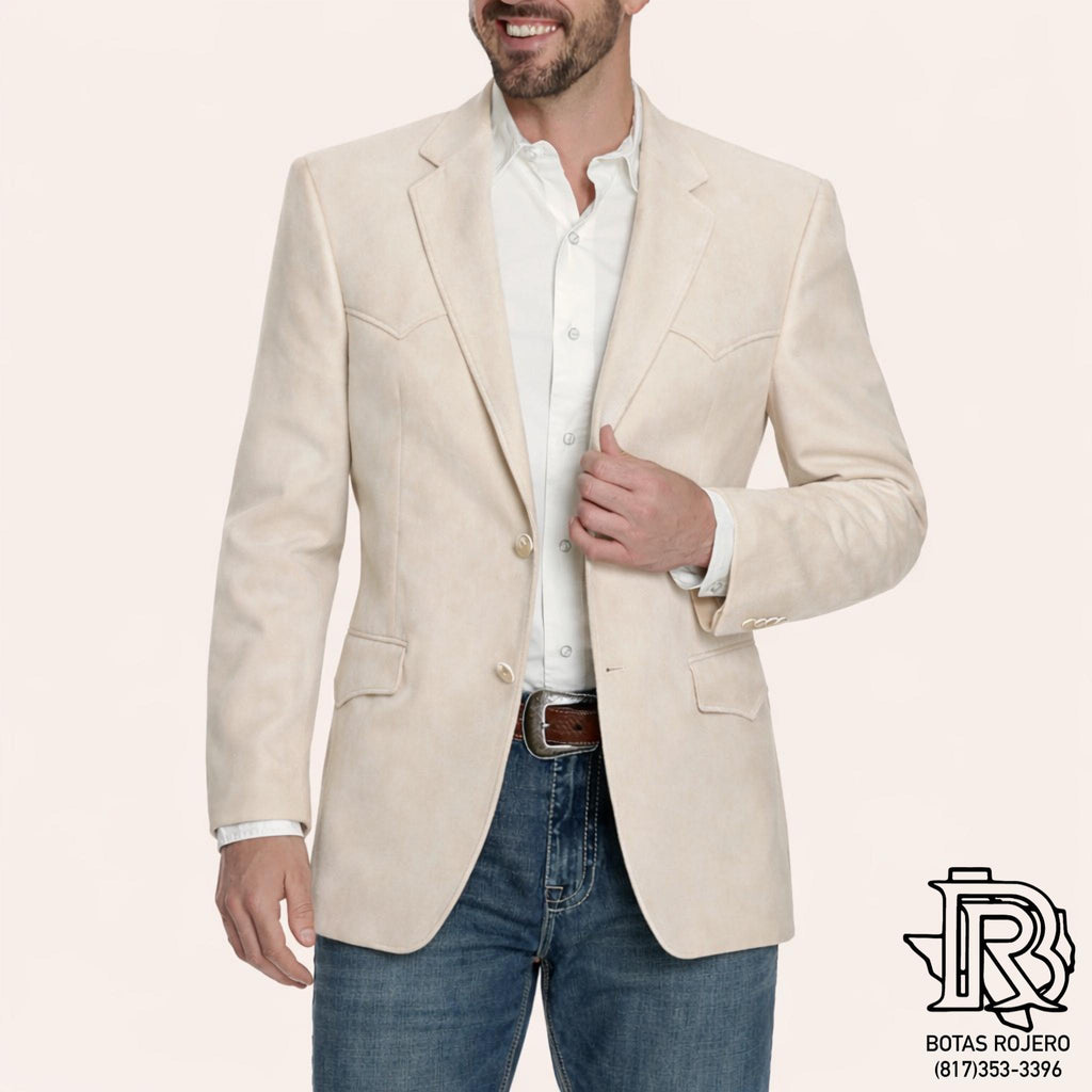 Beige Men Western Sport Coat Suede By Iron Spur