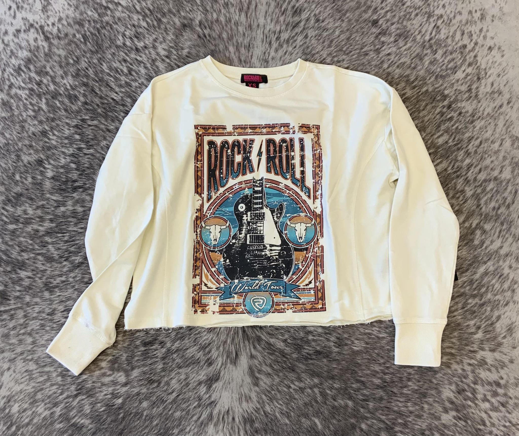 WOMENS ROCK & ROLL GUITAR GRAPHIC PULLOVER CREAM | BW91T02062