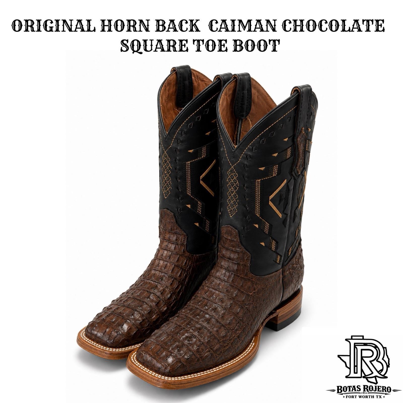 “ KEVIN “  CAIMAN HORN BACK CHOCOLATE MEN SQUARE TOE WESTERN BOOTS