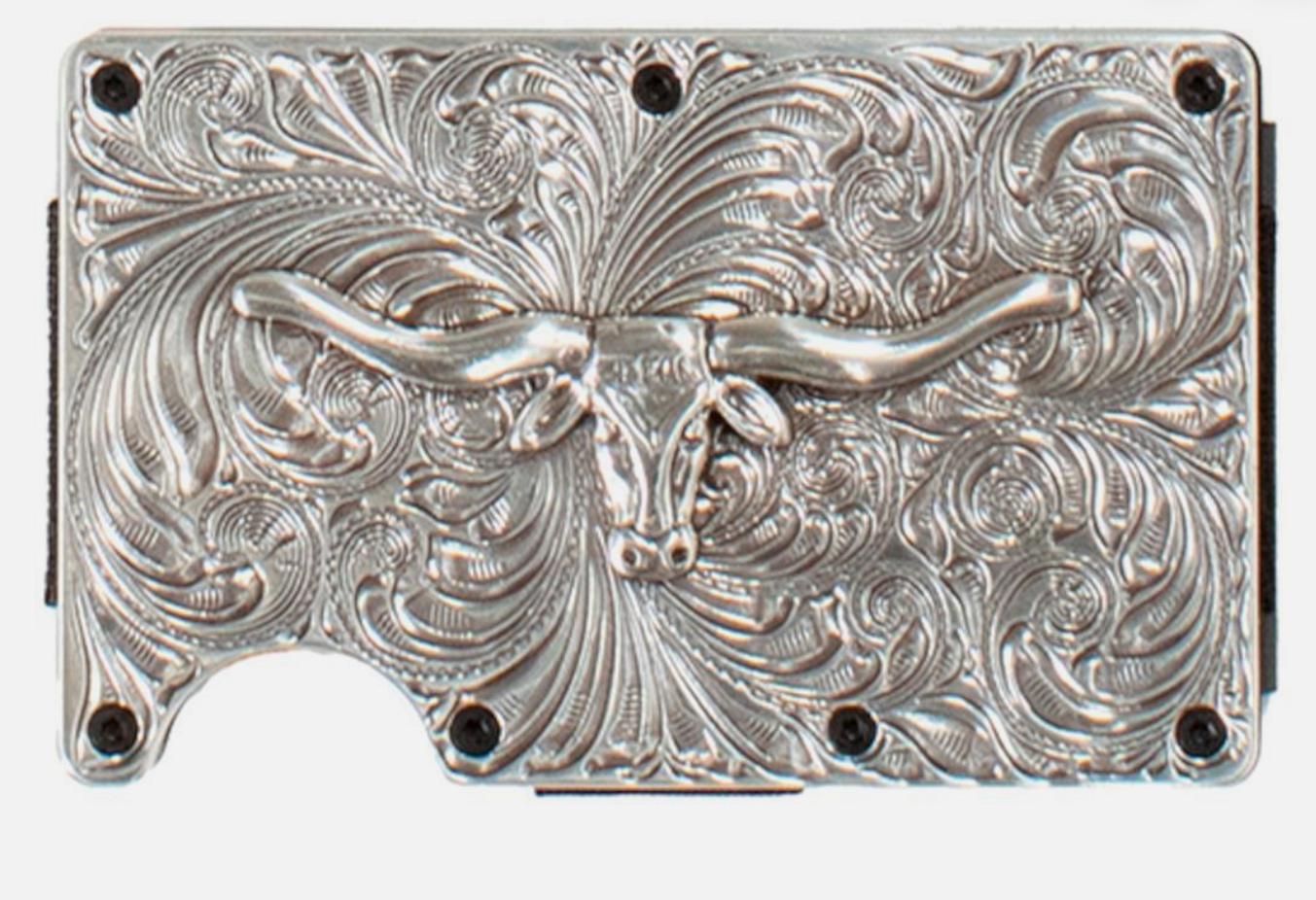 SILVER SCROLL WITH LONG HORNS WALLET BY 3D| D250008765