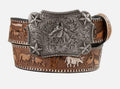 Nocona Western Belt Girls Longhorns Horses Leather Brown |N4444402