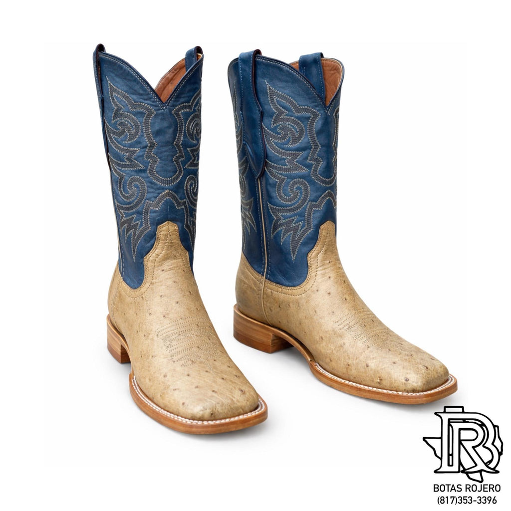 “ THEODORE “ | OSTRICH SMOOTH TAN MEN SQUARE TOE WESTERN BOOTS