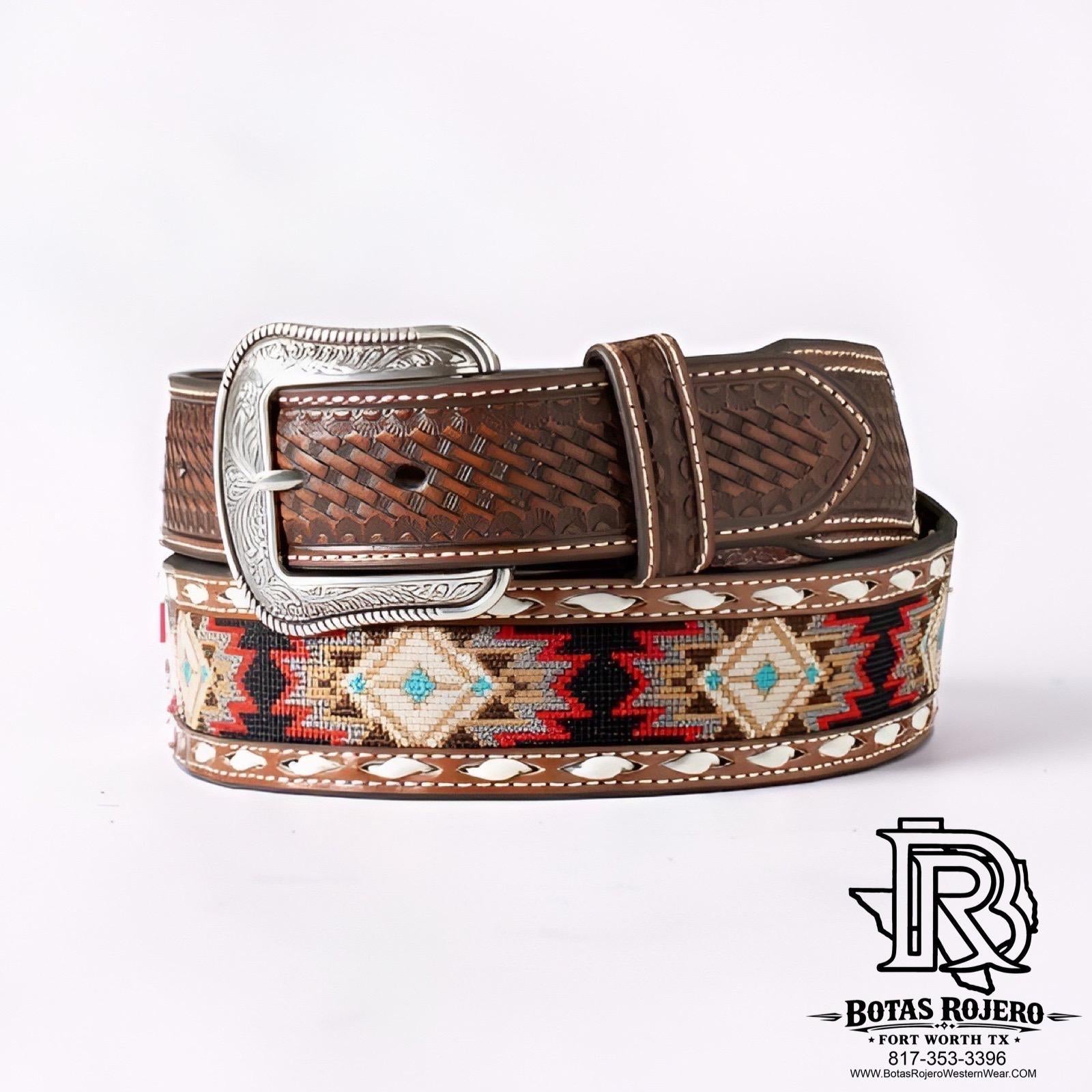 ‘’ WILSON ’’ 3D MENS BELT 1 3/4"-1 1/2" EMBROIDERED INLAY BUCK LACE RED| D100017804