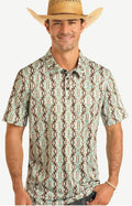 MENS ROCK & ROLL TAUPE AZTEC PRINTED POLO | BM51T03967
