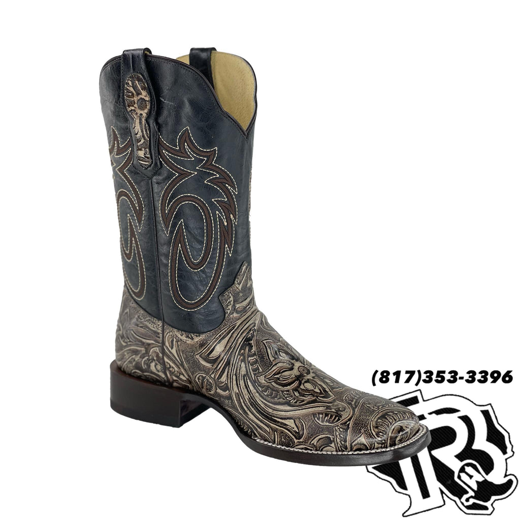 TOOLED LEATHER PRINT | SQUARE TOE MEN BOOT GREY