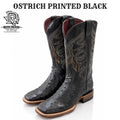 “ HUDSON “ MEN'S BLACK SQAURE TOE WESTERN PRINTED OSTRICH BOOT BY IRON SPUR