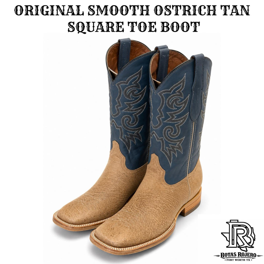 “ THEODORE “ | OSTRICH SMOOTH TAN MEN SQUARE TOE WESTERN BOOTS