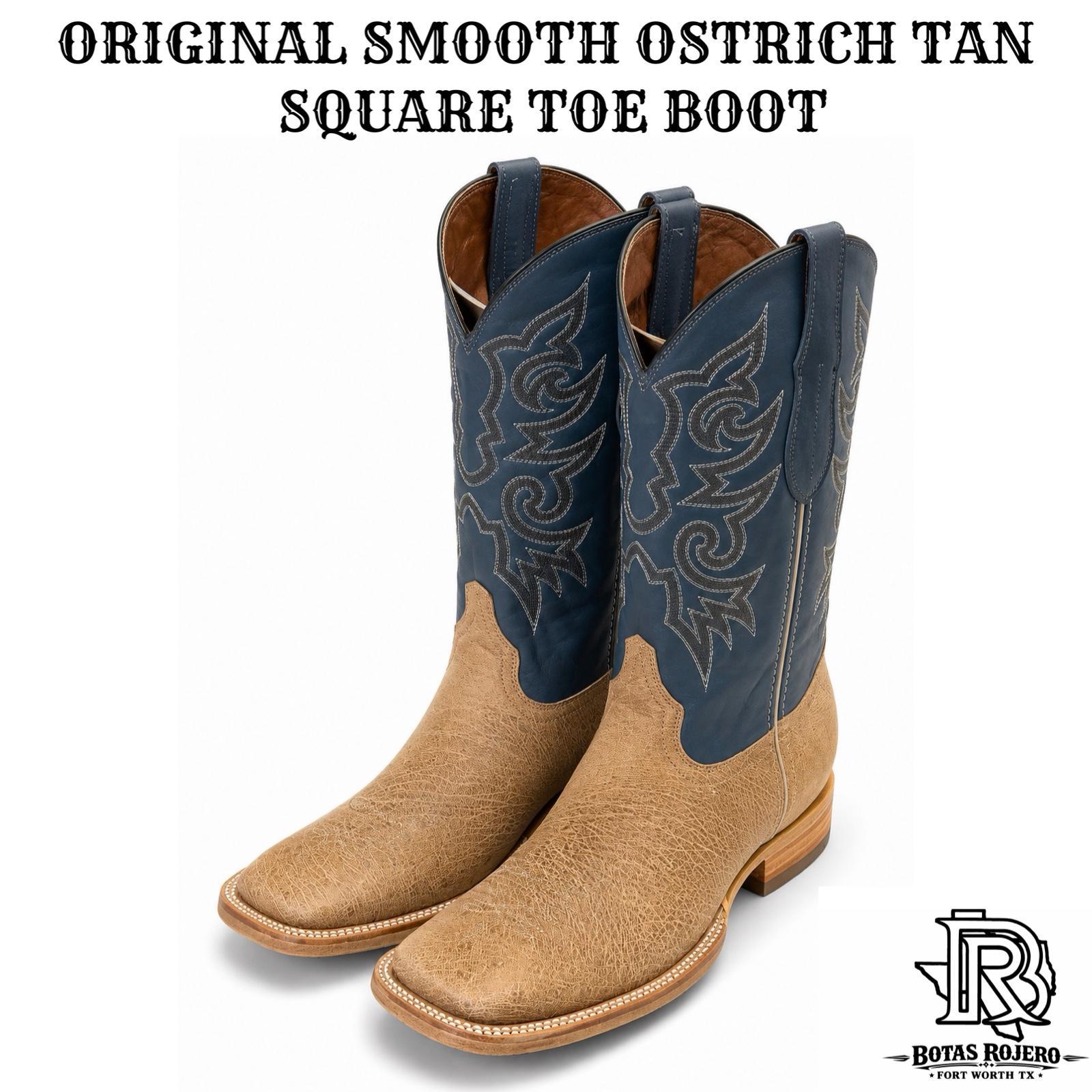 “ THEODORE “ | OSTRICH SMOOTH TAN MEN SQUARE TOE WESTERN BOOTS