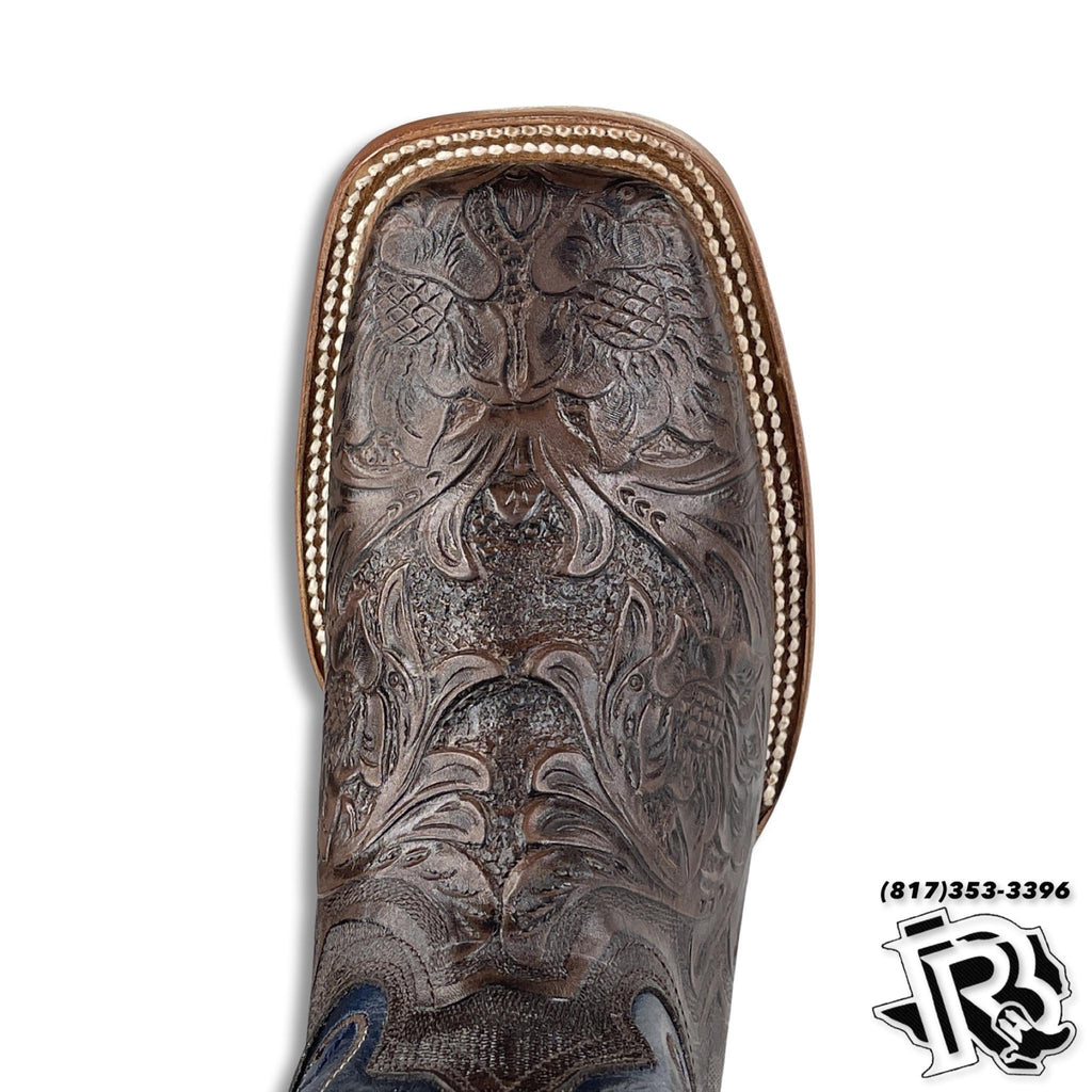 TOOLED LEATHER PRINT | BROWN MEN SQUARE TOE WESTERN COWBOY BOOTS