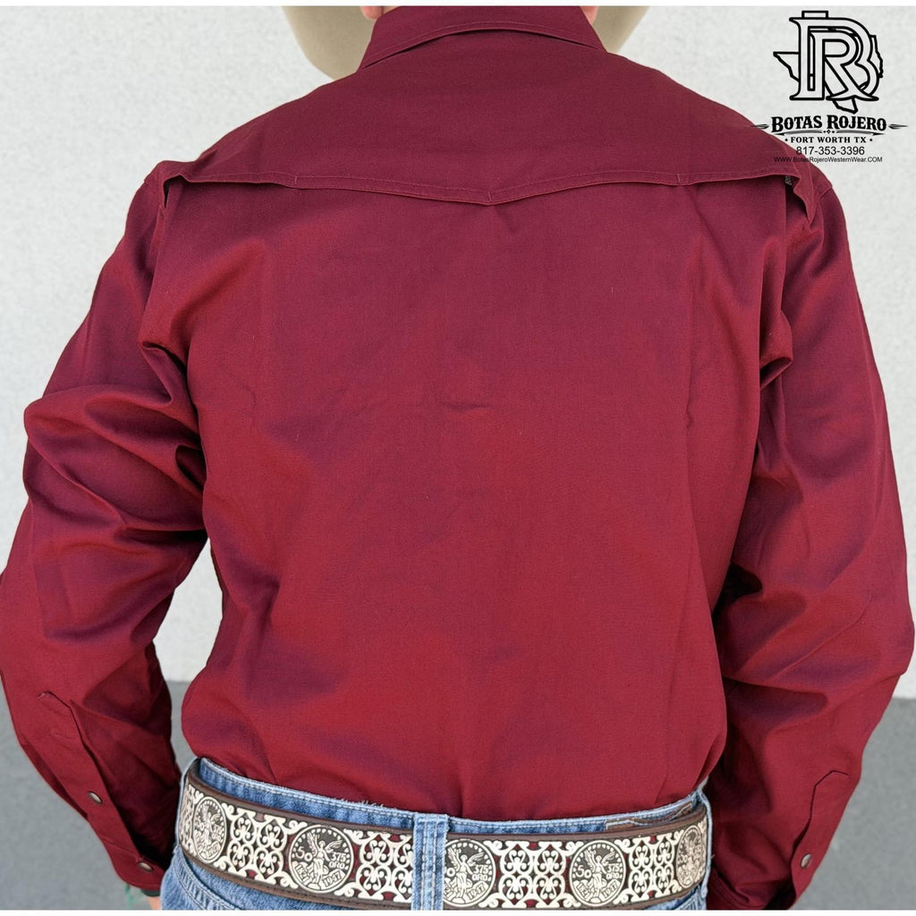 IRON SPUR | MEN WESTERN SHIRT MAROON LONG SLEEVE PEARL SNAP