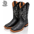 " JASON " | BLACK OSTRICH ORIGINAL SQUARE TOE WESTERN BOOTS HANDMADE