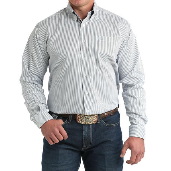 CINCH - Men's White/Black Stripe Print Classic Fit Button-Down Western Shirt|MTW1106003