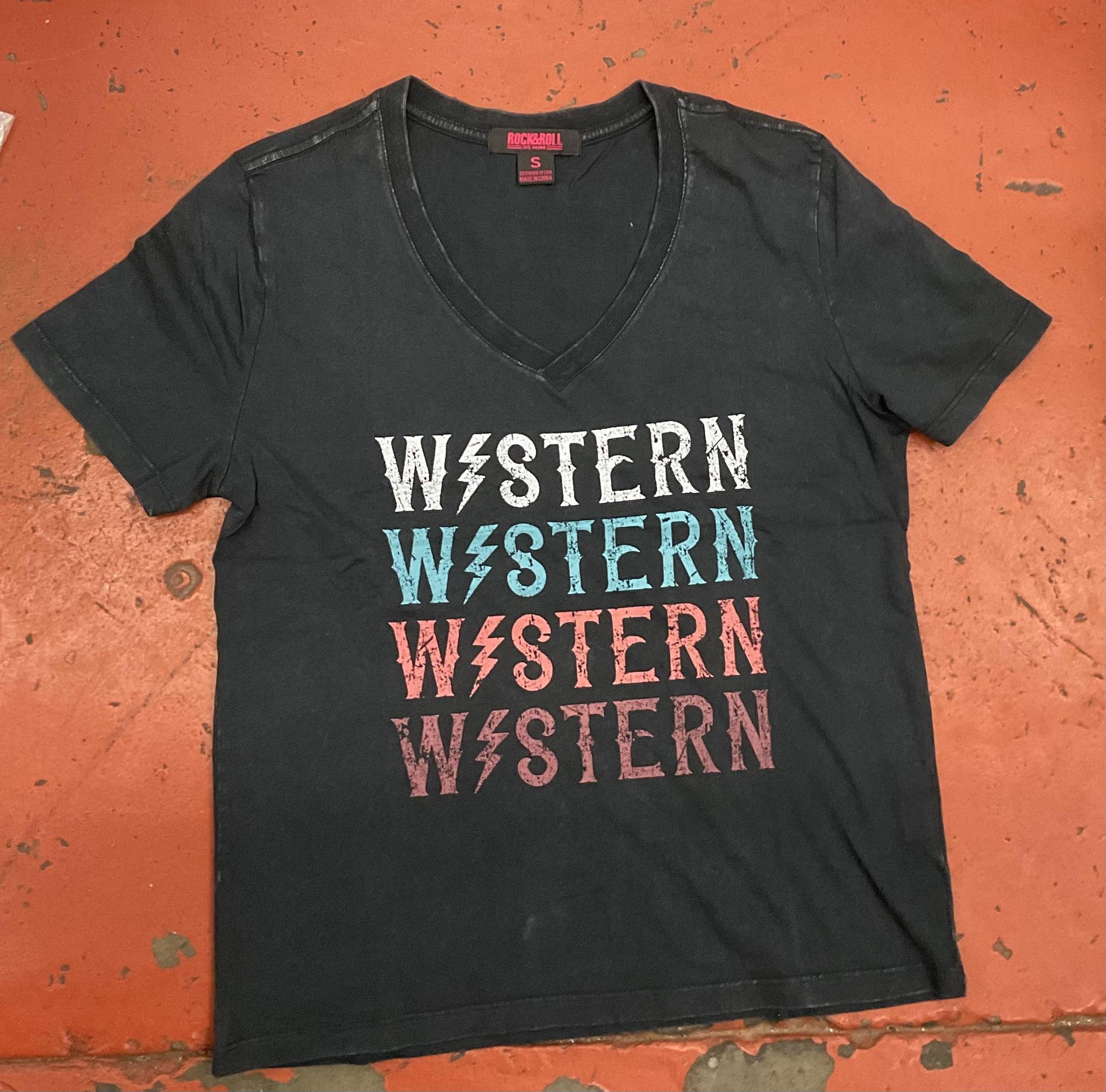 Womens VNECK GRAPHIC TEE BLACK  ROCK & ROLL | RRWT21R0CI