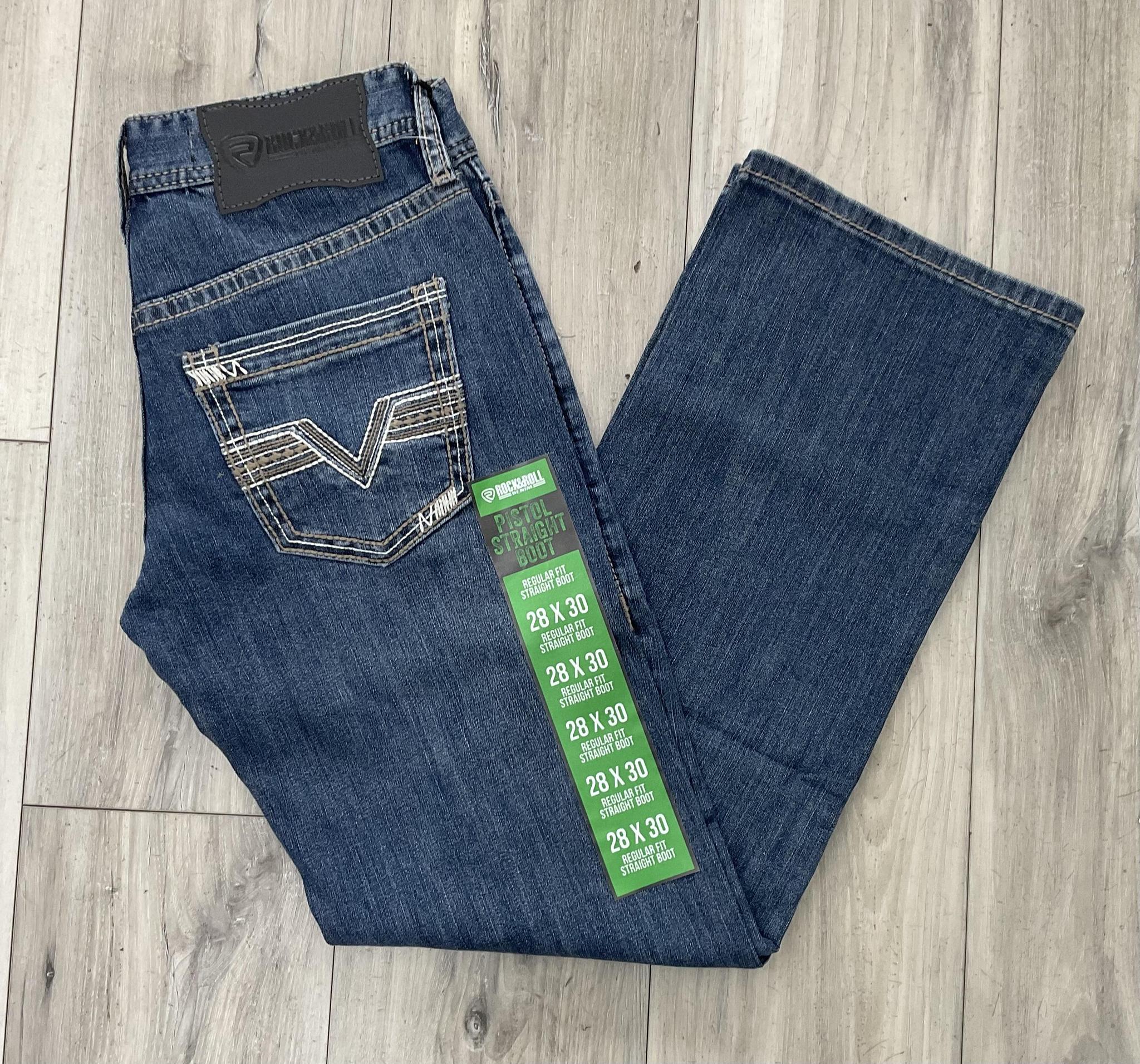 ROCK & ROLL MEN’S SEAM EMB PISTOL STRAIGHT DARK VINTAGE JEANS |BM1PD08580