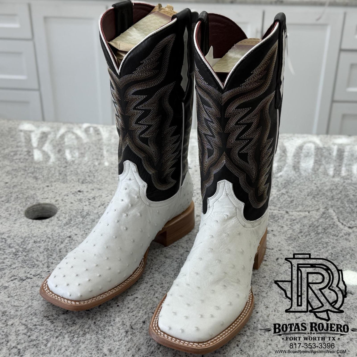 “ PARKER “ MEN'S WHITE ORIGINAL OSTRICH SQUARE TOE BOOT | IRON SPUR