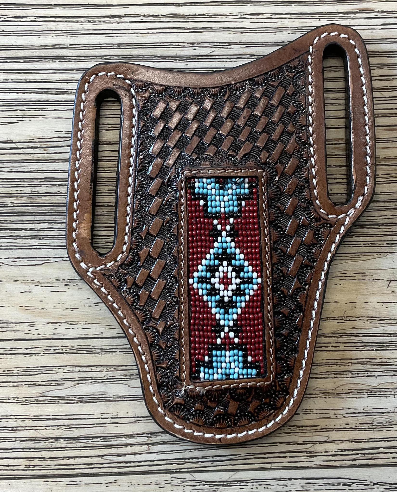 “ THOMAS “ | IRON SPUR WESTERN CO.  KNIFE SHEATH WESTERN TOOLED LEATHER  BEADED