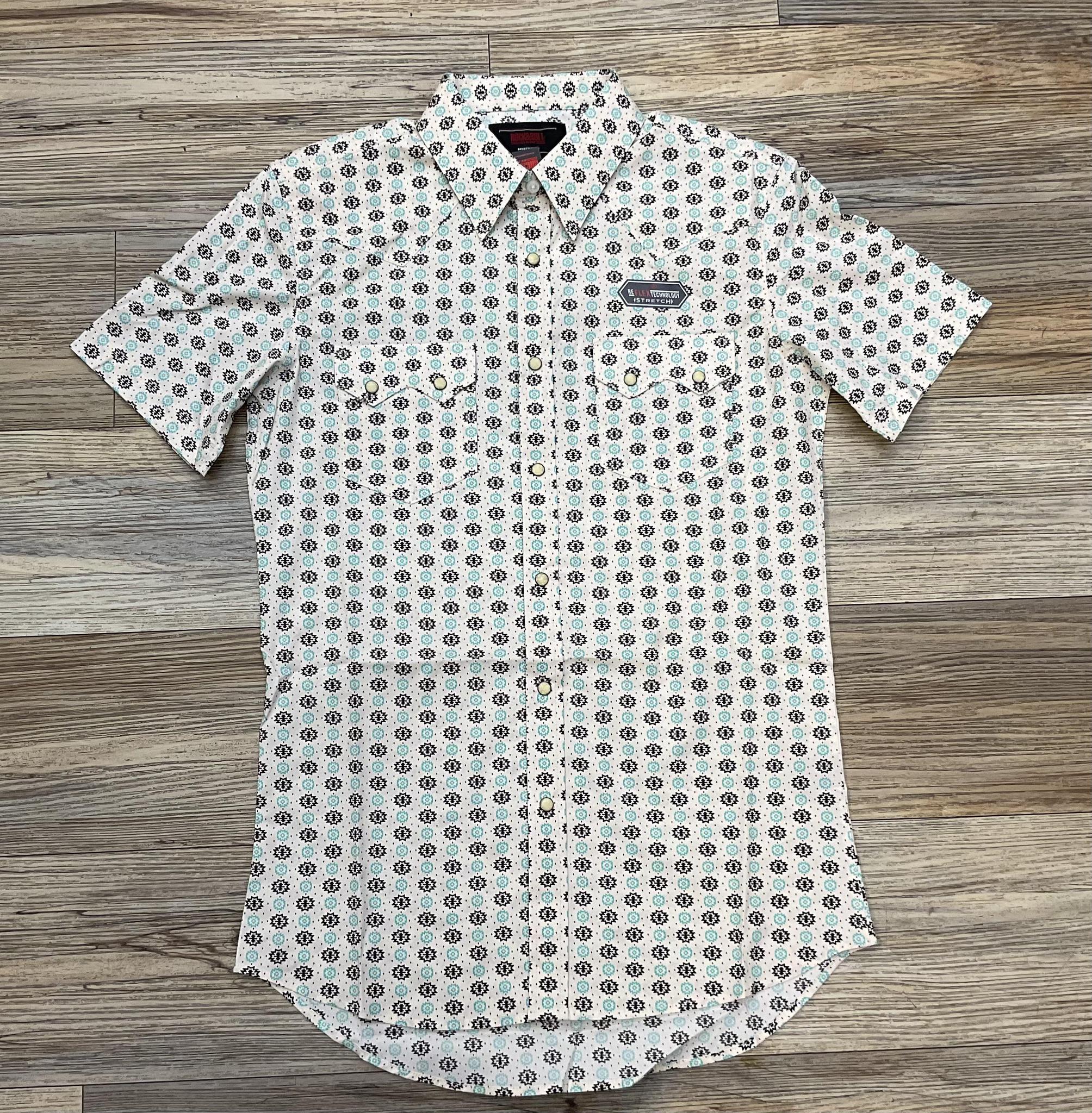 MEN’S ROCK & ROLL TURQUOISE AZTEC PRINT SHORT SLEEVE SHIRT |BMN3S06484