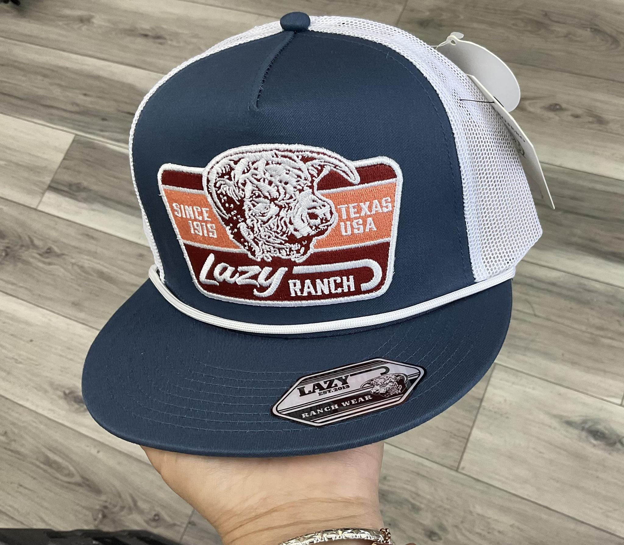 LAZY J RANCH ROYAL BLUE & WHITE TEXAS RUST CLASSIC ROPE TRUCKER CAP