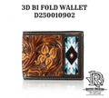 3D MENS BIFOLD WALLET HAND TOOLED FLORAL EMBROIDERED INLAY BROWN D250010902