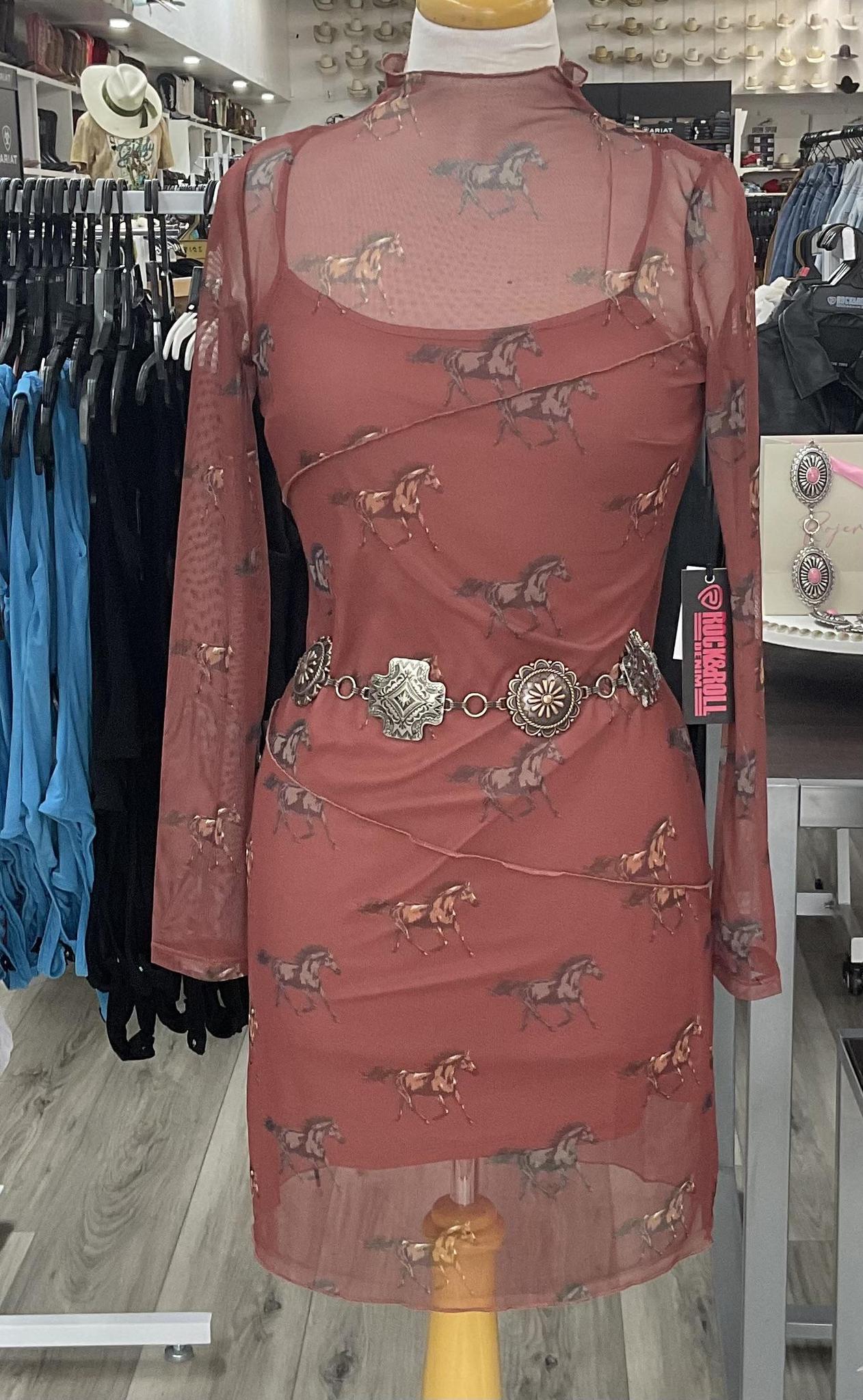 ROCK & ROLL WOMEN RUST HORSE PRINT MASH DRESS | BWD2R08090