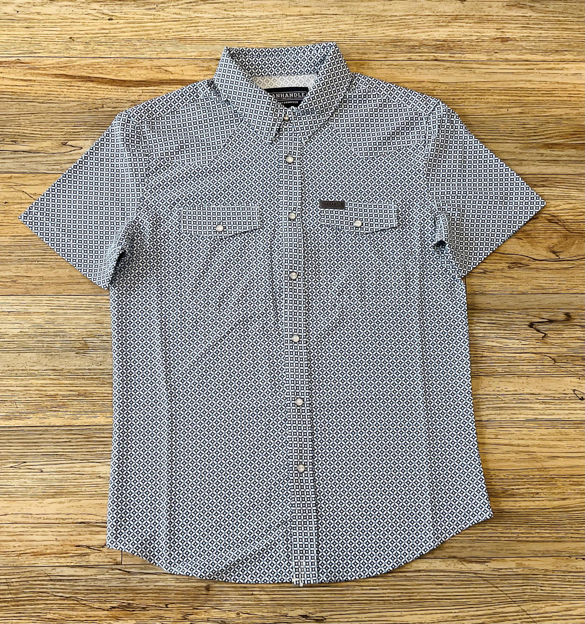 Mens PANHANDLE  Short Sleeve 2 pkt Geo Woven Snap Blue Shirt | TMN3S04287