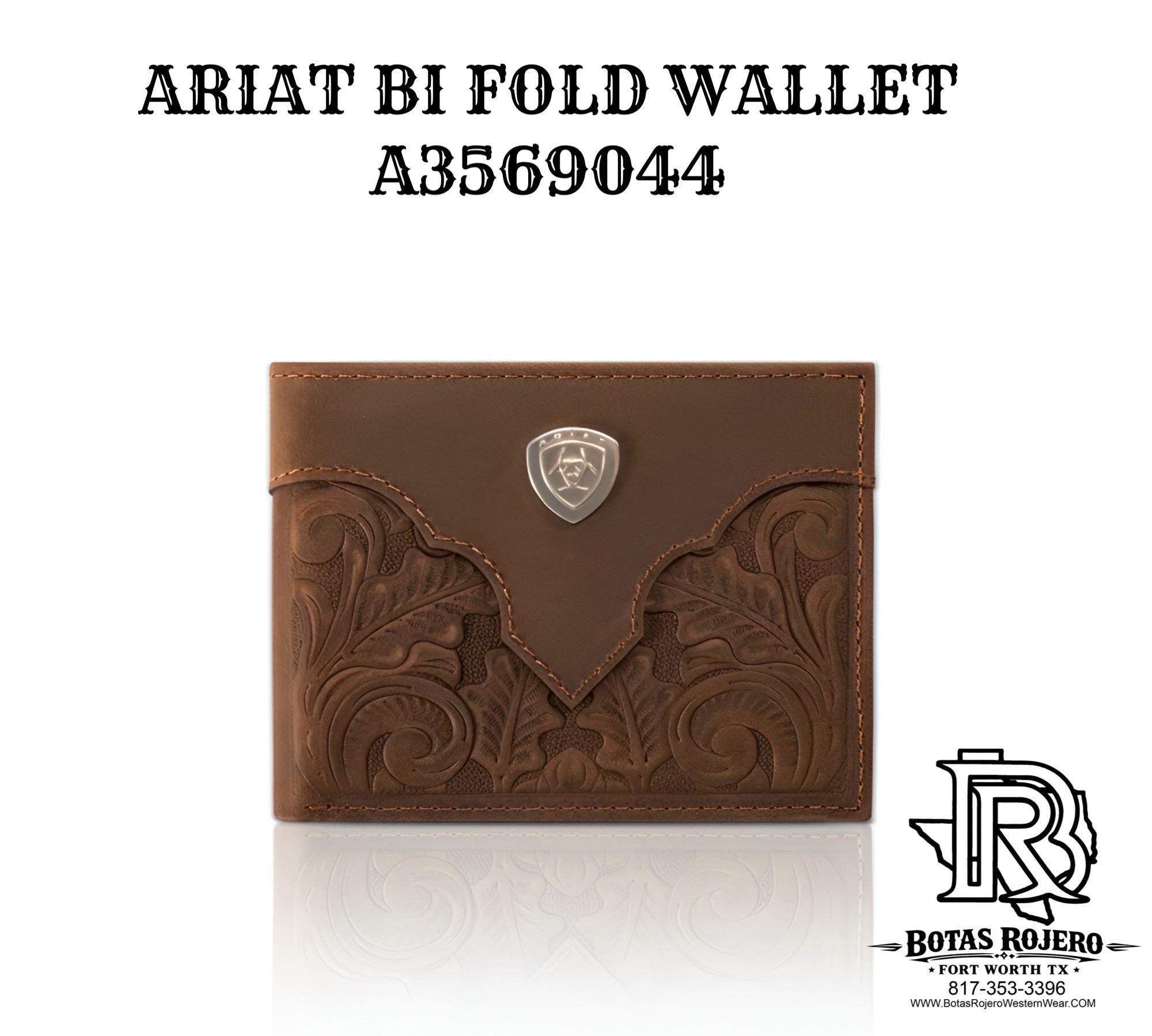 ARIAT BIFOLD WITH REMOVABLE PASSCASE WALLET OVERLAY SCROLL EMBOSSED MEDIUM BROWN A3569044