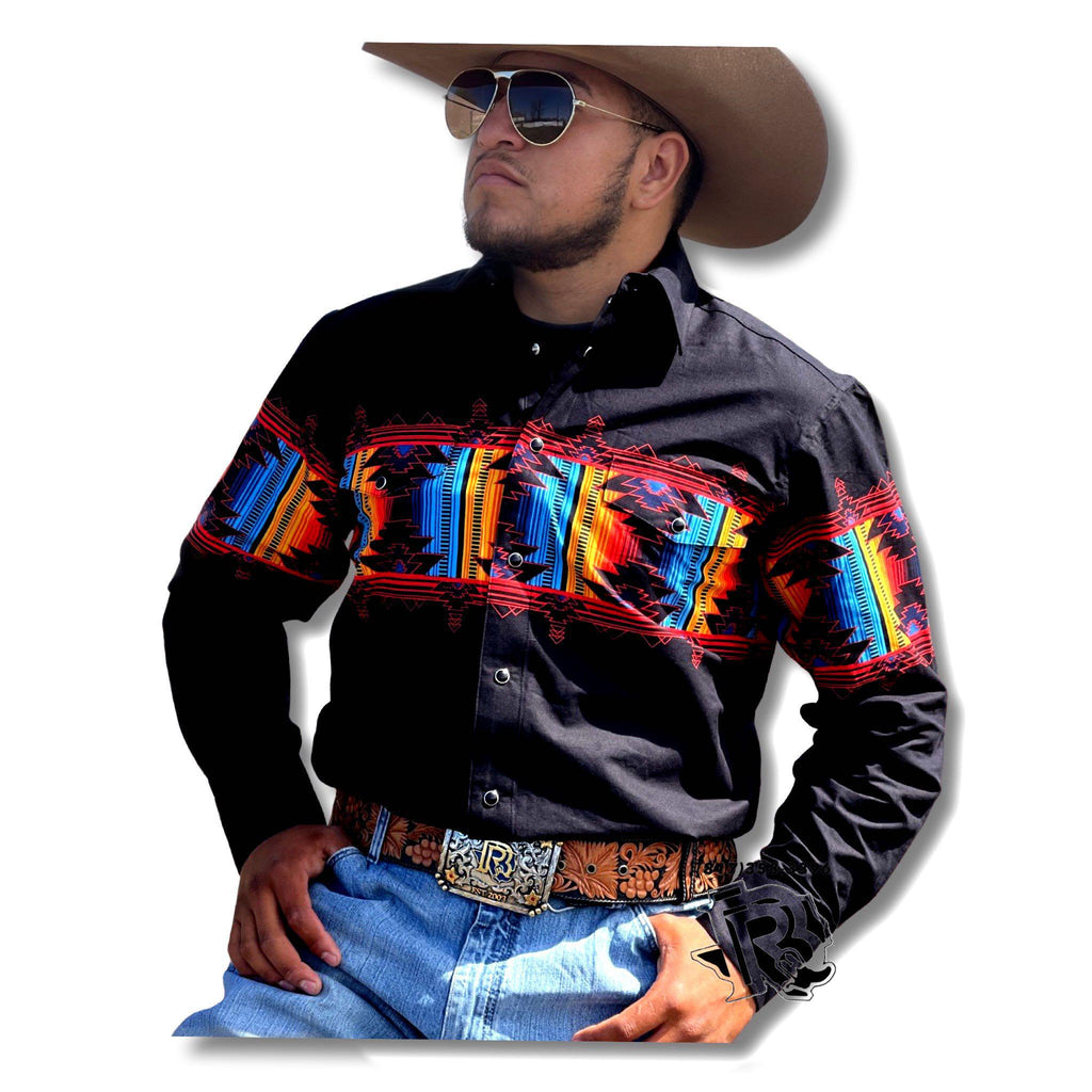 “ LEONEL “ | MEN LONG SLEEVE VINTAGE SHIRT BLACK RETRO RED PHMSOSR0MW