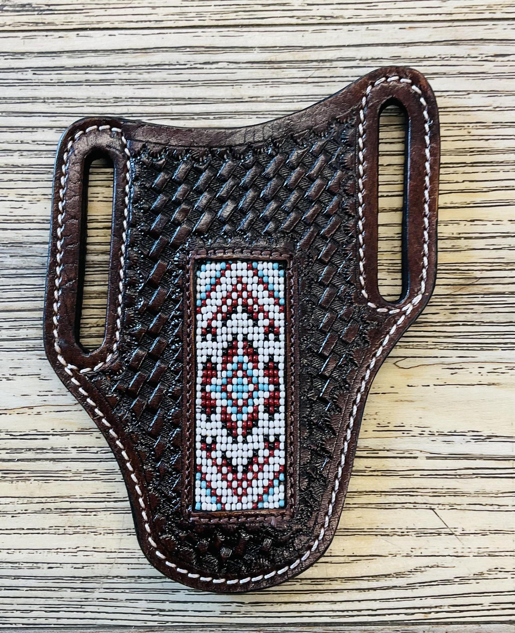 “ CESAR “ | IRON SPUR WESTERN CO.  KNIFE SHEATH WESTERN TOOLED LEATHER  BEADED