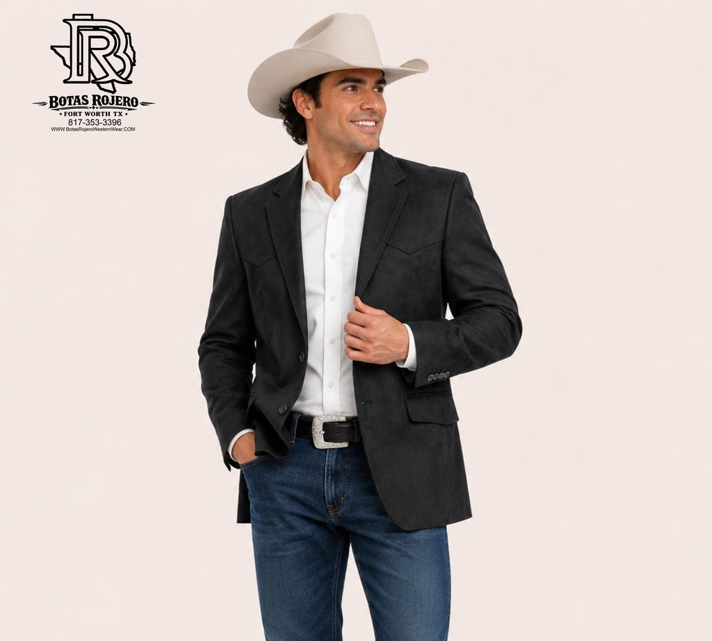 Black Suede Men Western Sport Coat By Iron Spur