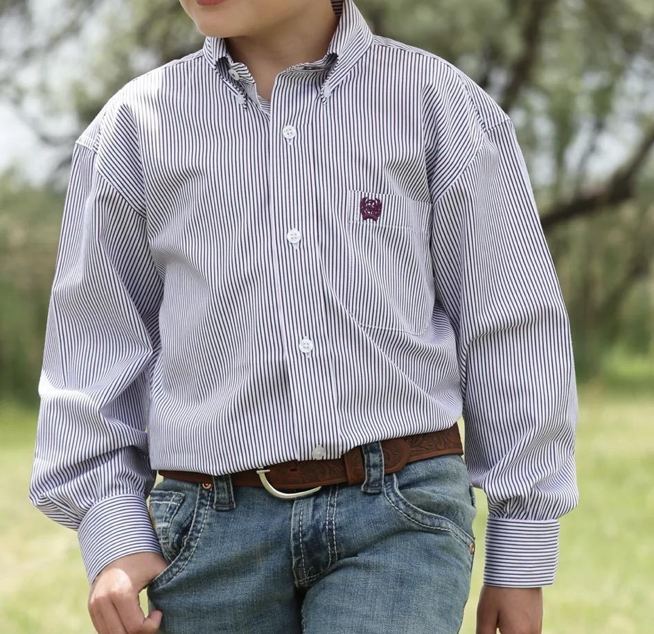 CINCH BOY’S LONG SLEEVE WHITE STRIPE SHIRT | MTW7060421