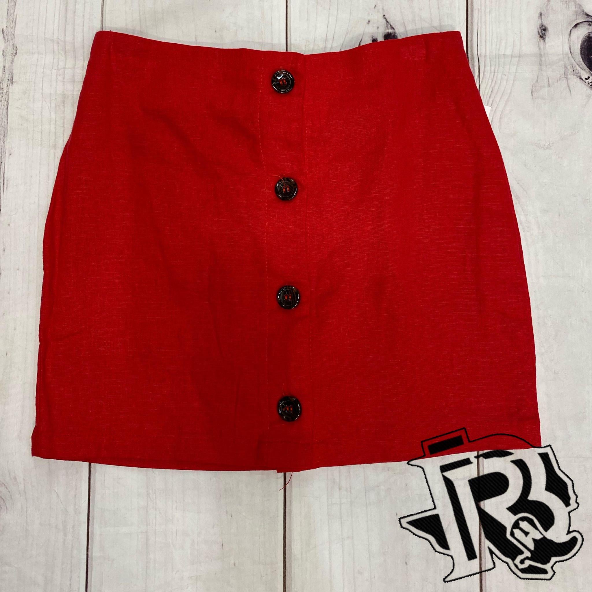 BRIANNA RED BUTTON UP SKIRT
