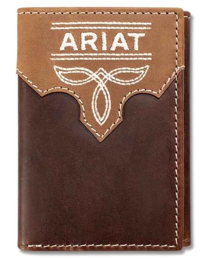Ariat Men's Crazy Horse Boot Stitch Leather Trifold Wallet |A3567002