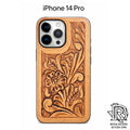“ ANDERSON “ | iPhone 14 Pro Hand-Tooled Leather Case – Light Brown Western Floral