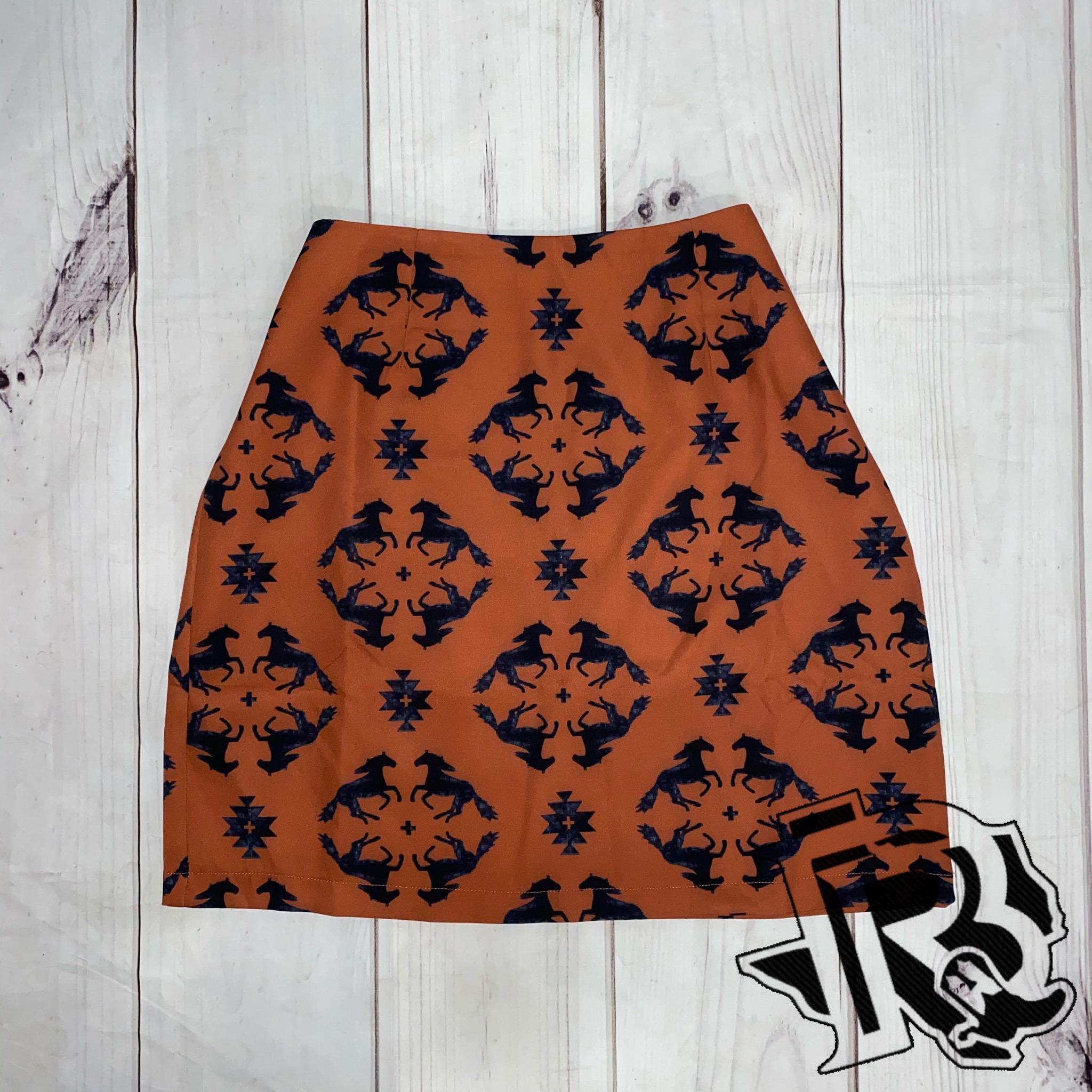 NONA RUST HORSE PATTERN SKIRT