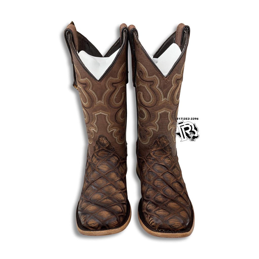 “ Tanner “ | Youth Boys Western Square Toe Boots Brown Rustic Cocnac
