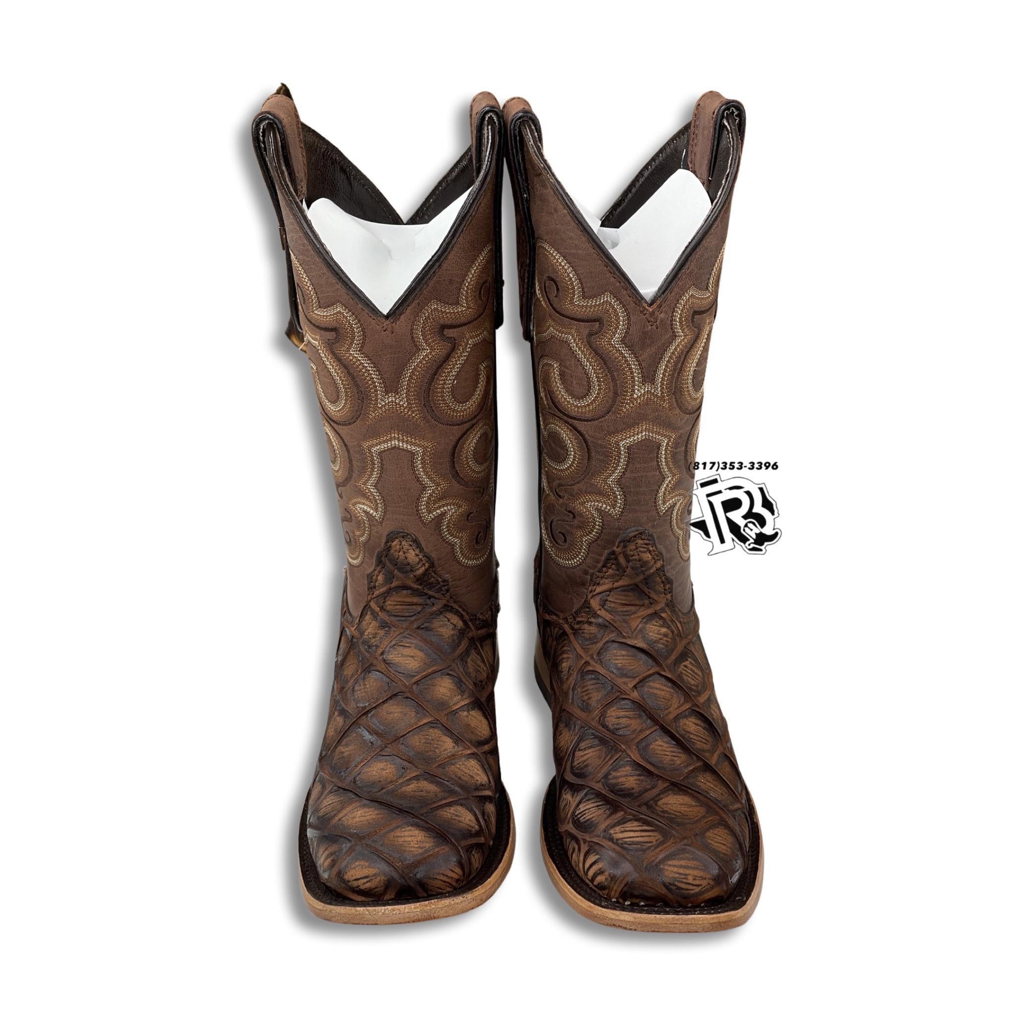 “ Tanner “ | Youth Boys Western Square Toe Boots Brown Rustic Cocnac