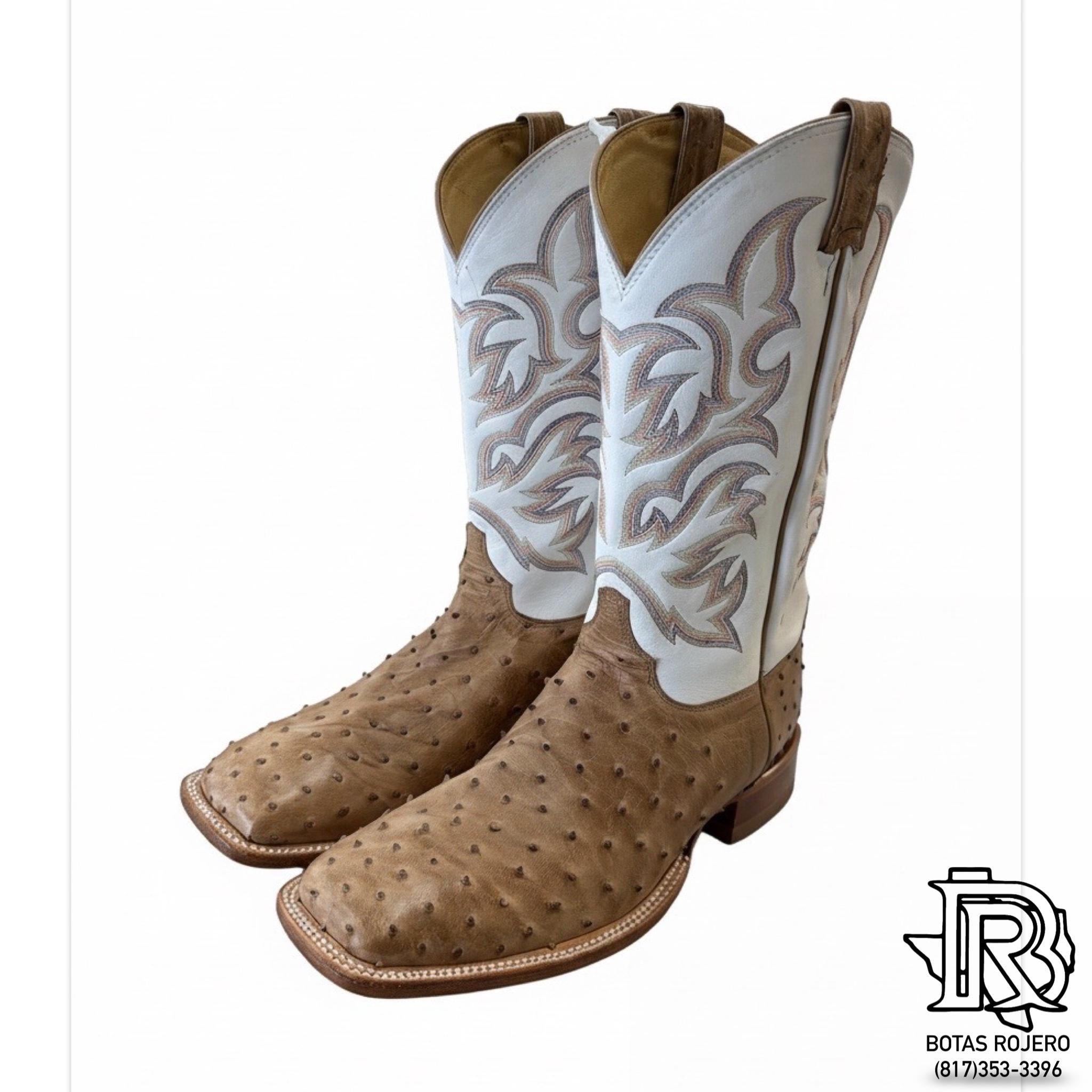 8572 | OSTRICH ORIGNAL JUSTIN BOOTS ANTIQUE TAN SQUARE TOE WESTERN BOOTS