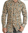 ‘’ROBERT’’ MENS ROCK & ROLL AZTEC STRIPE TURQUOISE SHIRT | BMN2S02534