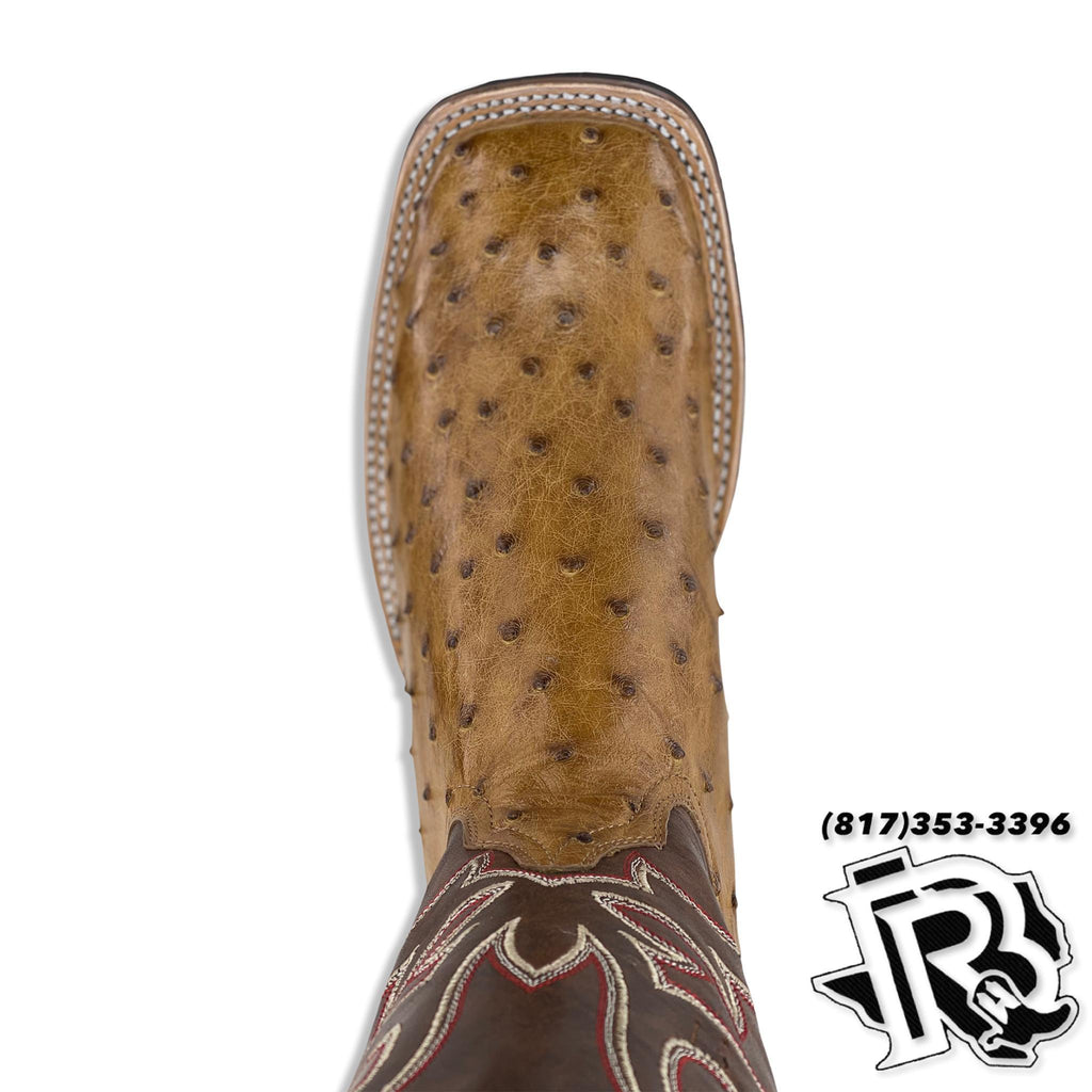 OSTRICH RUBBER SOLE BOOTS |ANTIQUE SADDLE MEN SQUARE TOE BOOTS
