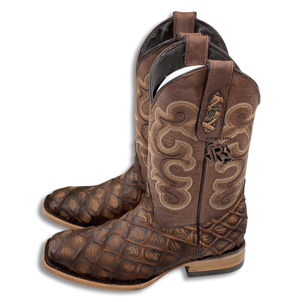 “ Tanner “ | Youth Boys Western Square Toe Boots Brown Rustic Cocnac