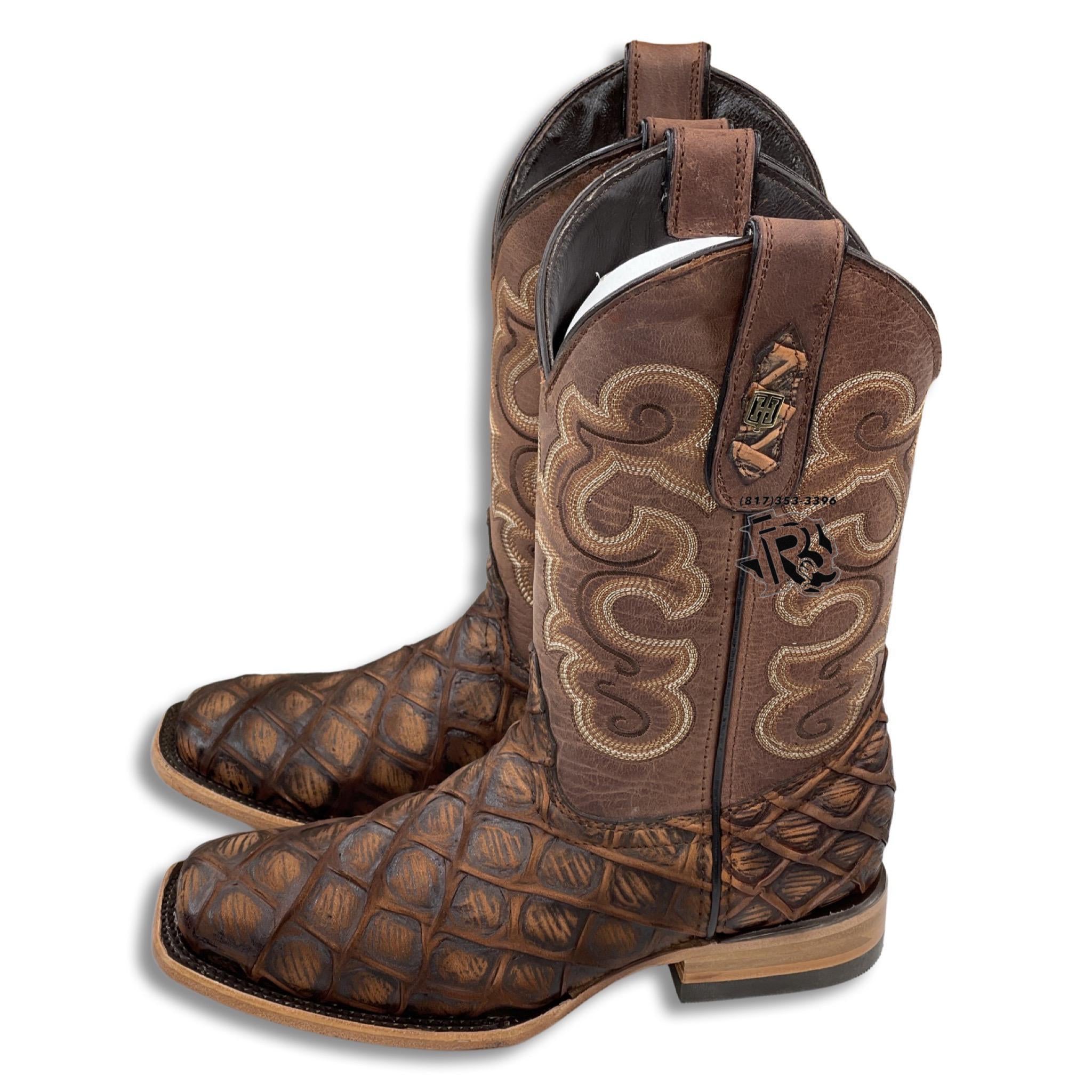 “ Tanner “ | Youth Boys Western Square Toe Boots Brown Rustic Cocnac